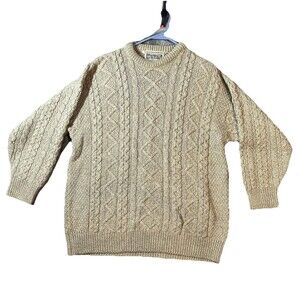 Aran Sweater Market Men’s New Marino Wool Chunky Cable Knit Fisherman Large